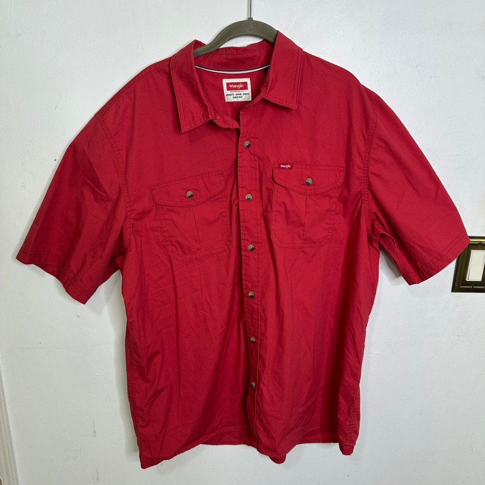 Wrangler Mens XL Red Short Sleeve Button Down‎ Work Shirt Dual Pocket 112367088